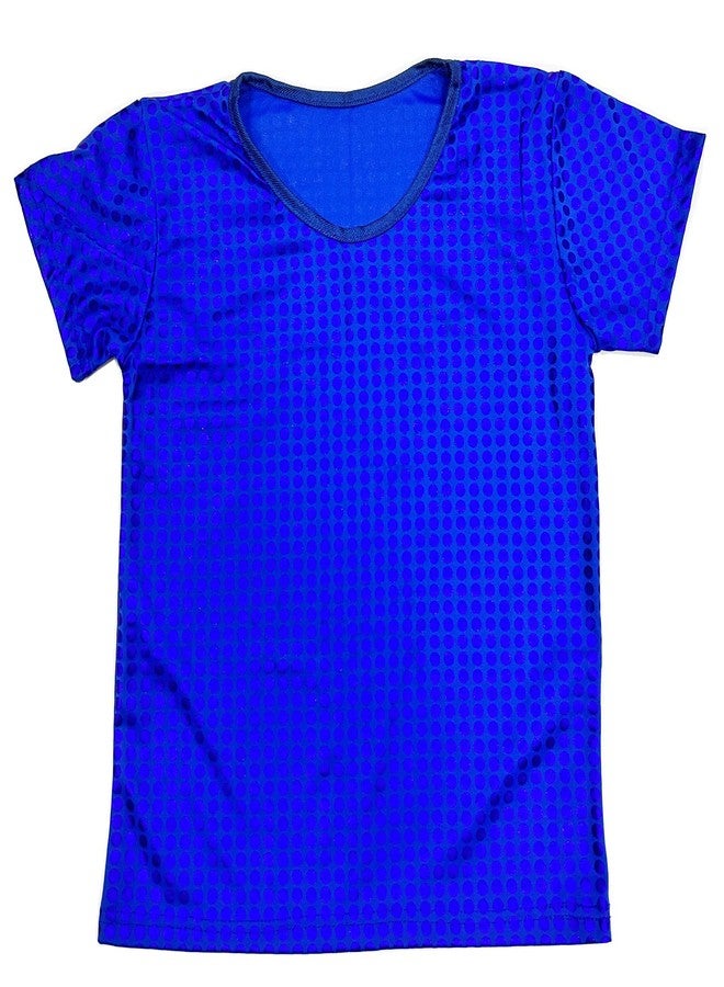 TAIKMD Kids Girls Boys Sparkly Sequined Hip Hop Jazz Dance T-Shirt Short Sleeves Loose Top Shirt Performance Festival Party Cosplay Costum (6-10, Blue) - Image 3